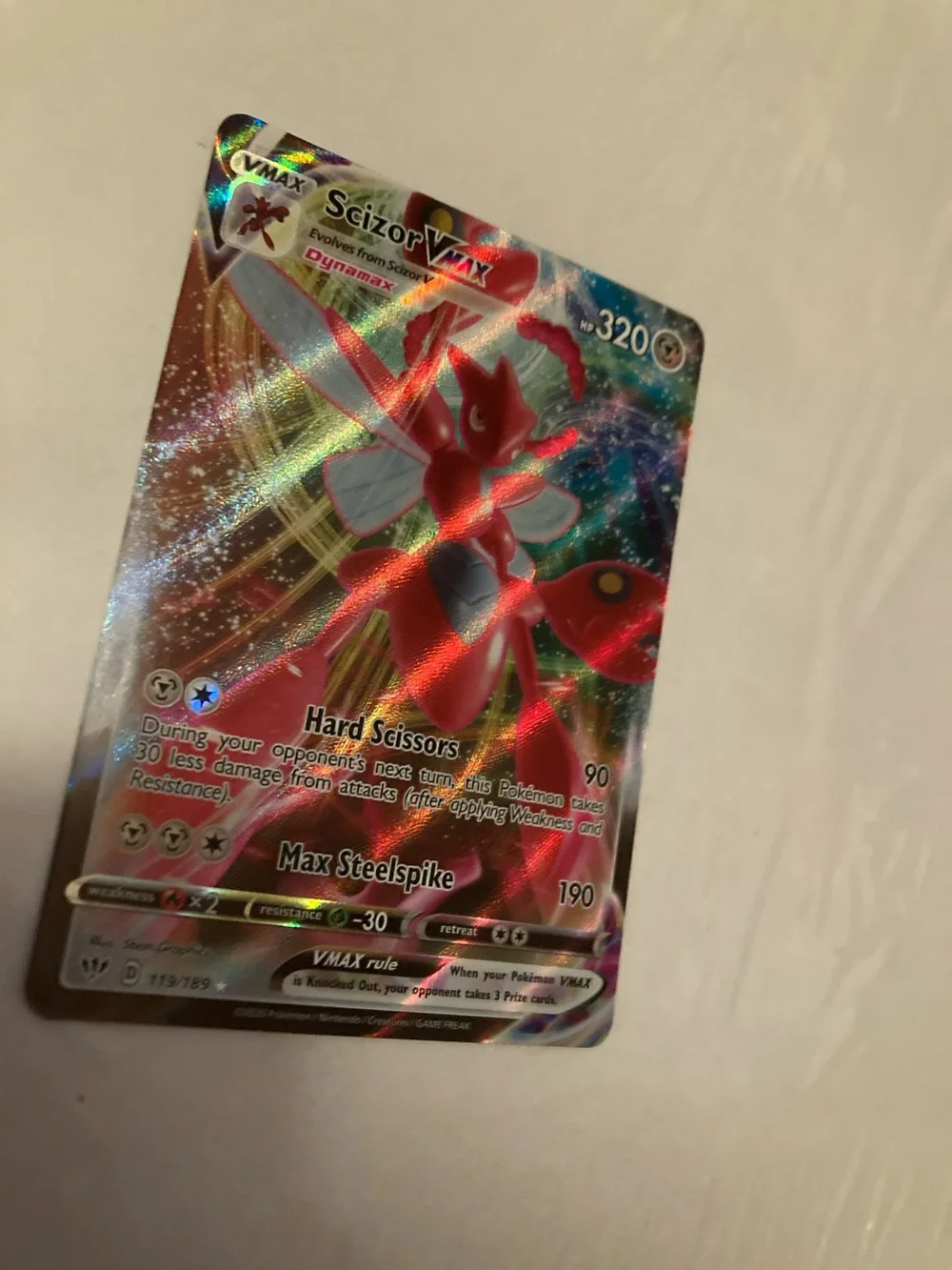 Pokemon Scizor VMAX Holo Card - Red, Silver, Pink, Black